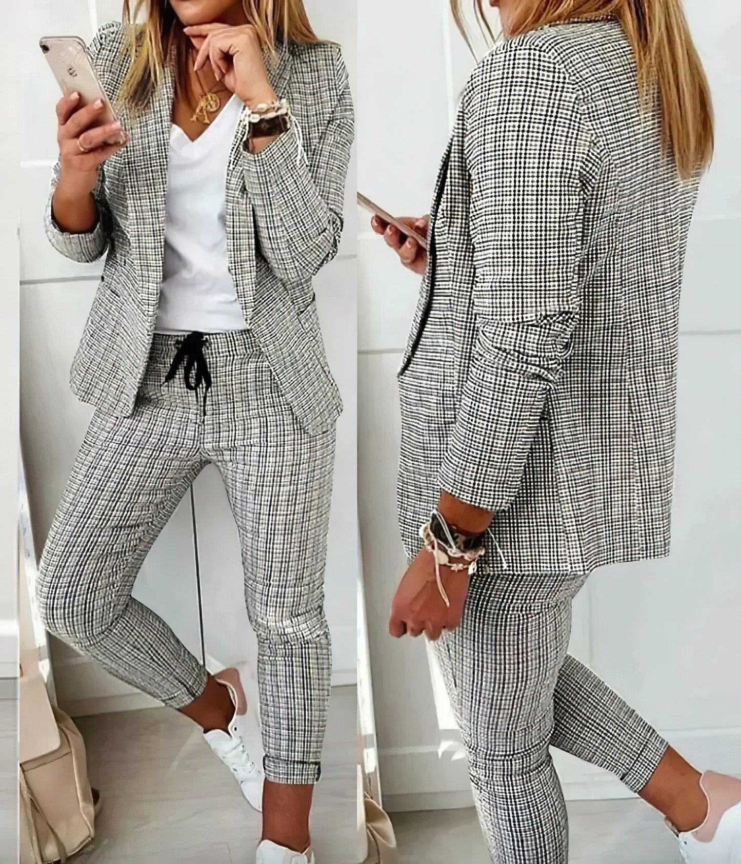 Bonvive | 2-Delige Geruite Blazer Set Dames