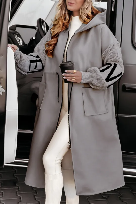 Bonvieve | Women’s Casual Jacket with Hood, Long Sleeves, Knitted Sleeves and Patchwork Design