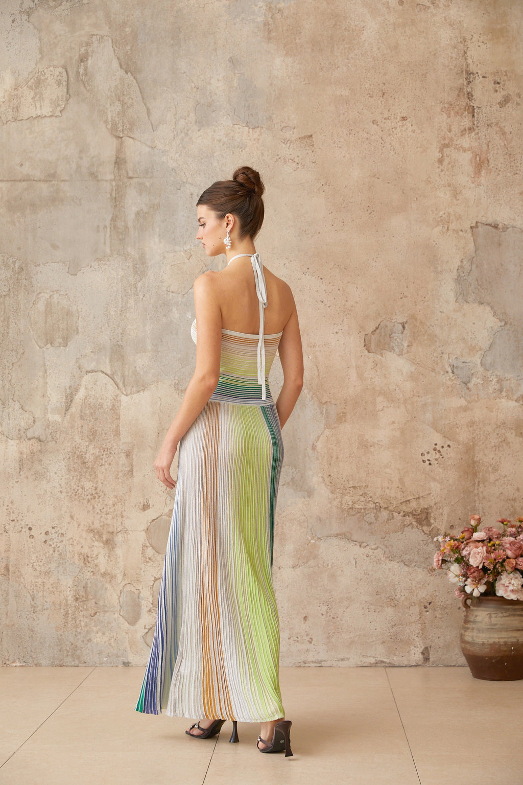 Bonvieve | Luxury Knitted Maxi Dress with Halter Neck – Ulysse Green Metallic