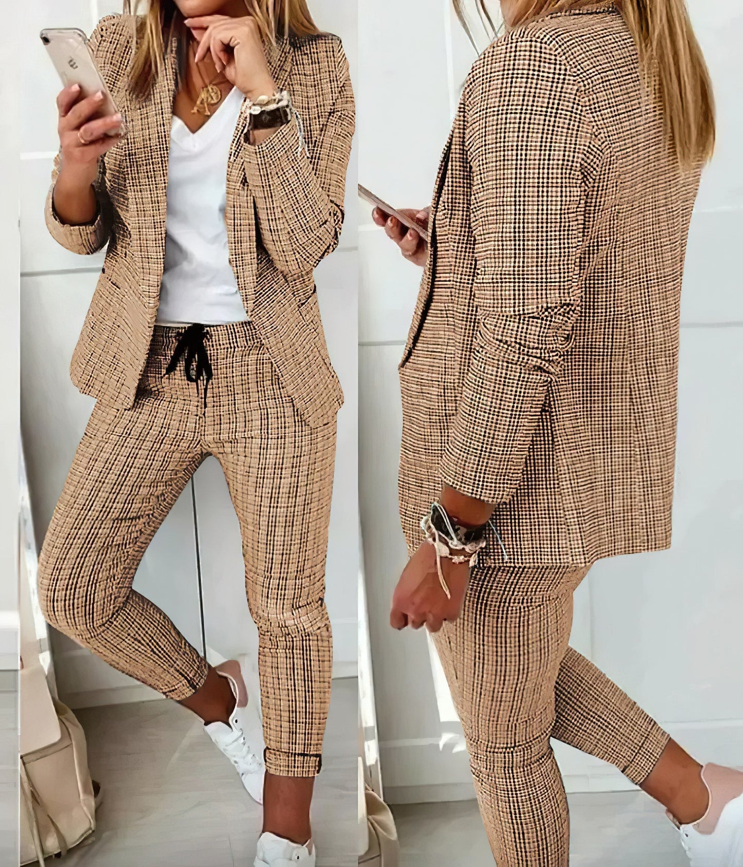 Bonvive | 2-Delige Geruite Blazer Set Dames