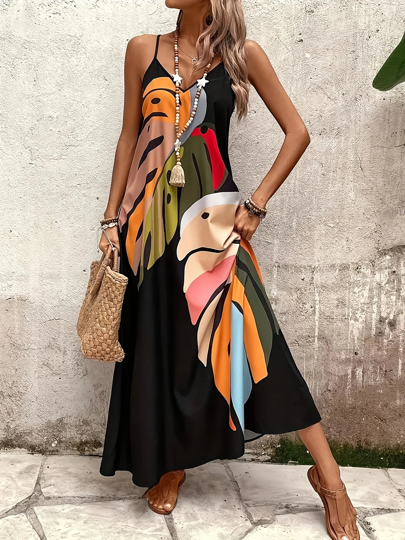 Modieuze Zomerjurk – Spaghettibandjes, Print & Comfortabele Pasvorm