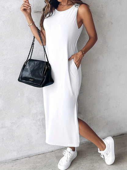 Bonvive | Zomerse Droomjurk – Elegante Mouwloze Maxi Jurk met Romantisch Kant en Comfortabele Pasvorm