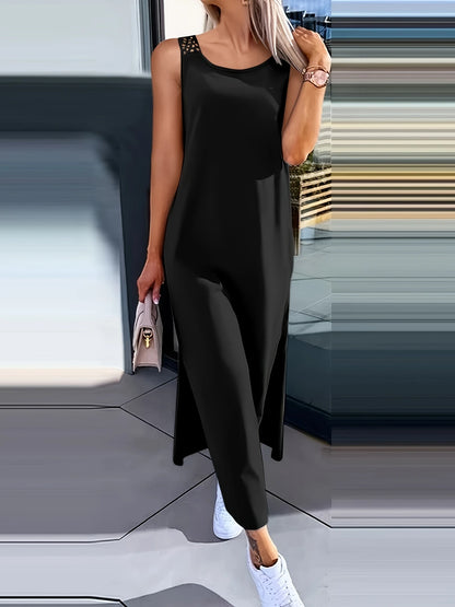 Bonvive | Zomerse Droomjurk – Elegante Mouwloze Maxi Jurk met Romantisch Kant en Comfortabele Pasvorm