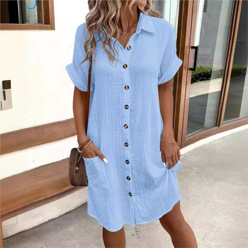 Bonvieve | Casual Linen Shirt Dress with Pockets – For Women