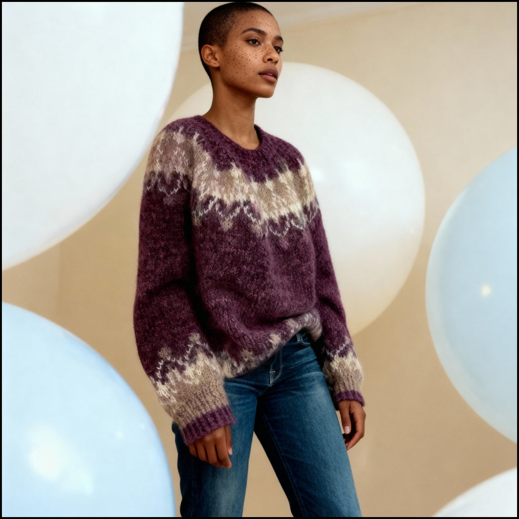 Elegant Vintage Knitted Sweater – Warm O-Neck Winter Hug with Stylish Patchwork Touch