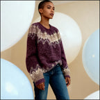 Elegant Vintage Knitted Sweater – Warm O-Neck Winter Hug with Stylish Patchwork Touch