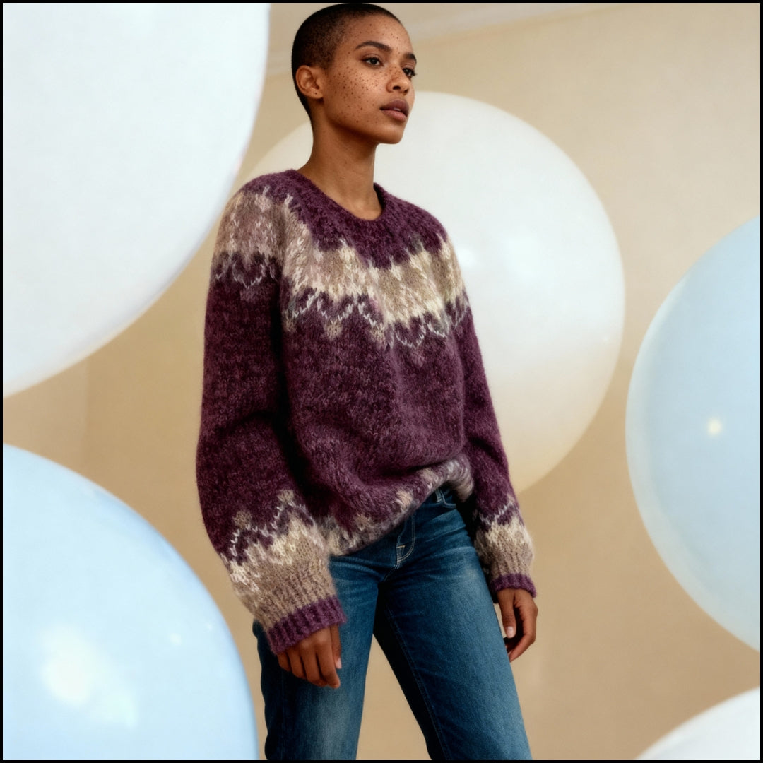 Elegant Vintage Knitted Sweater – Warm O-Neck Winter Hug with Stylish Patchwork Touch
