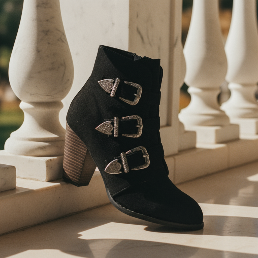 Chic Buckle Suede Ankle Boots