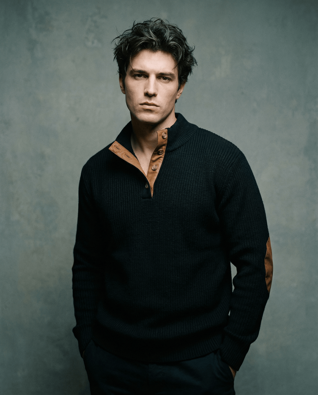 Men’s Corduroy Sweater – Casual Stand Collar Pullover with Long Sleeves