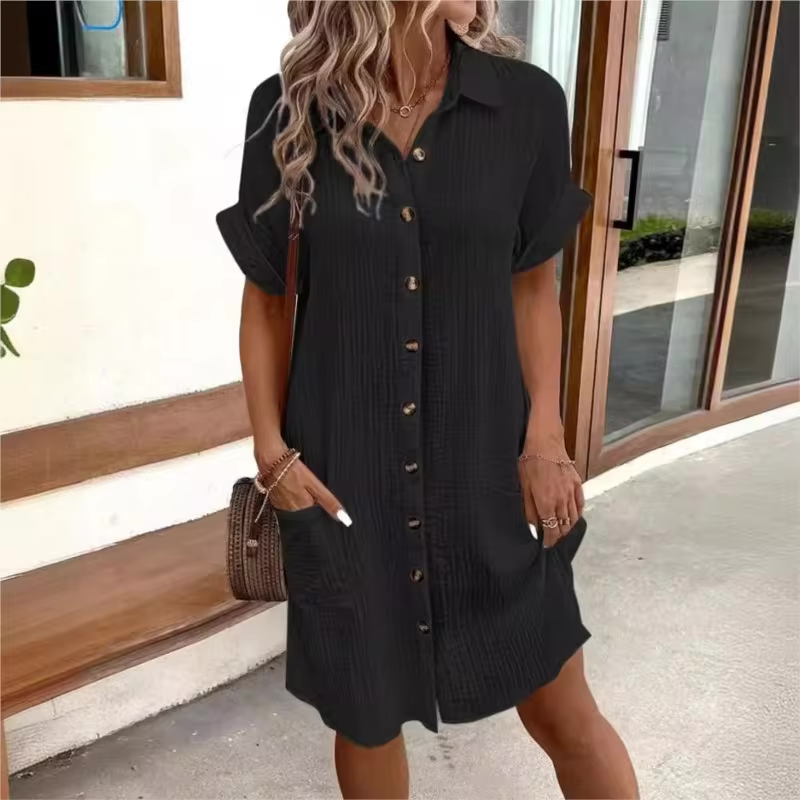 Bonvieve | Casual Linen Shirt Dress with Pockets – For Women