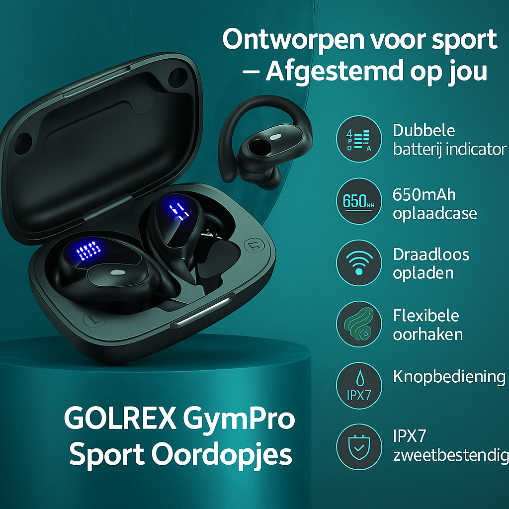 GOLREX GymPro Sport Oordopjes – Draadloos, Comfortabel & Krachtig Geluid