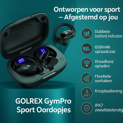 GOLREX GymPro Sport Oordopjes – Draadloos, Comfortabel & Krachtig Geluid