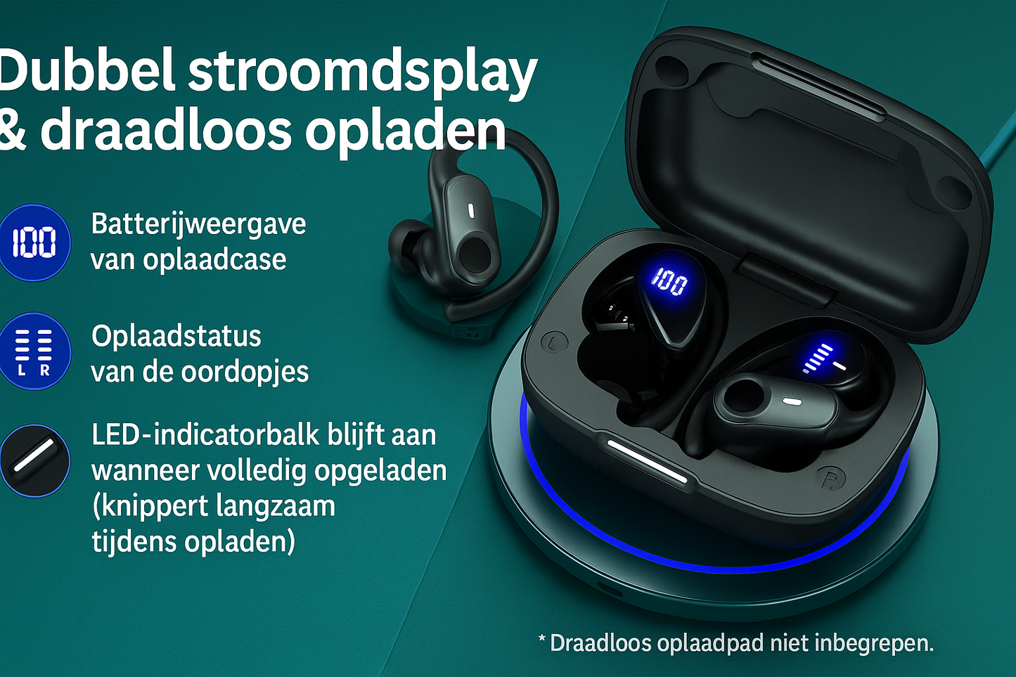 GOLREX GymPro Sport Oordopjes – Draadloos, Comfortabel & Krachtig Geluid