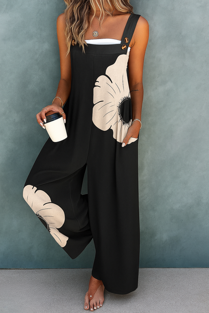 Bonvive | Zomerse Dames Jumpsuit met Bloemenprint – Wijde Pijpen, Dikke Bandjes & Zakken