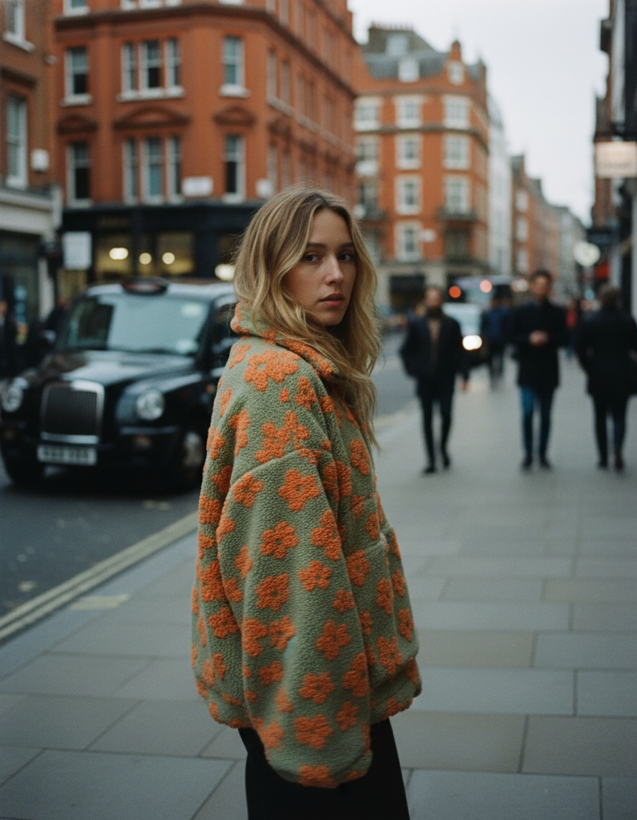 Warm Floral Fleece Sweater – Soft Sherpa Pullover for Women