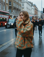 Warm Floral Fleece Sweater – Soft Sherpa Pullover for Women