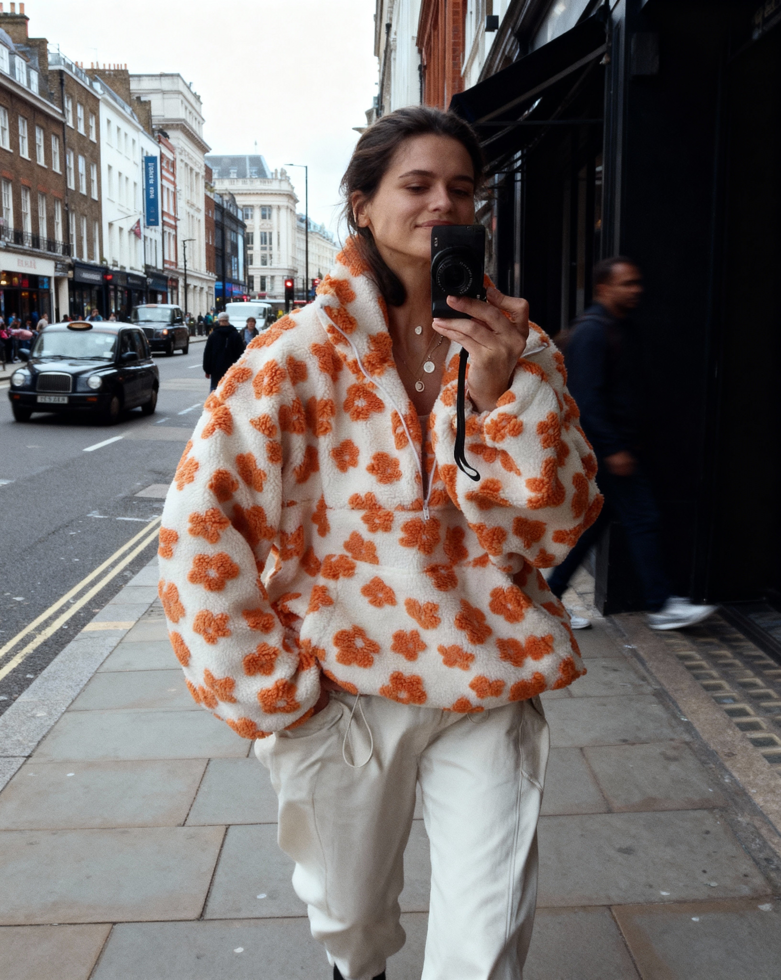 Warm Floral Fleece Sweater – Soft Sherpa Pullover for Women