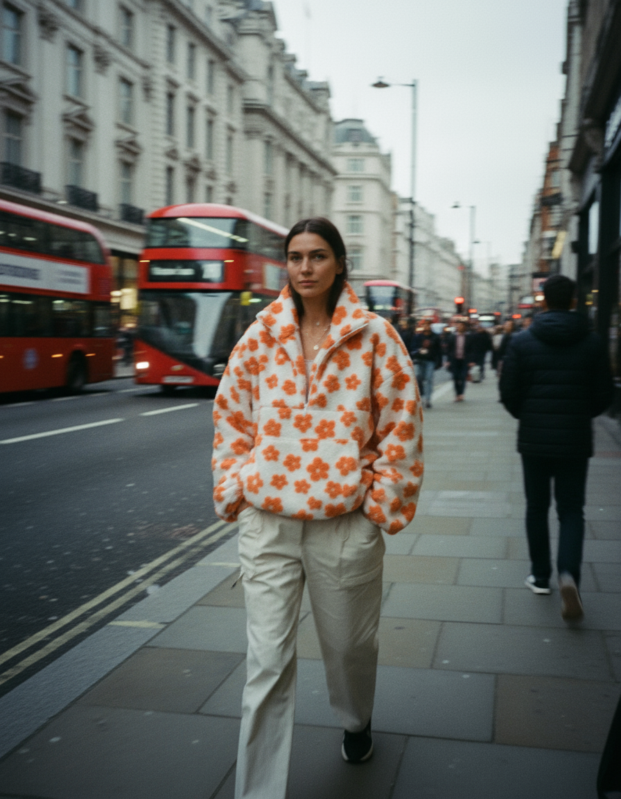 Warm Floral Fleece Sweater – Soft Sherpa Pullover for Women