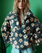 Warm Floral Fleece Sweater – Soft Sherpa Pullover for Women