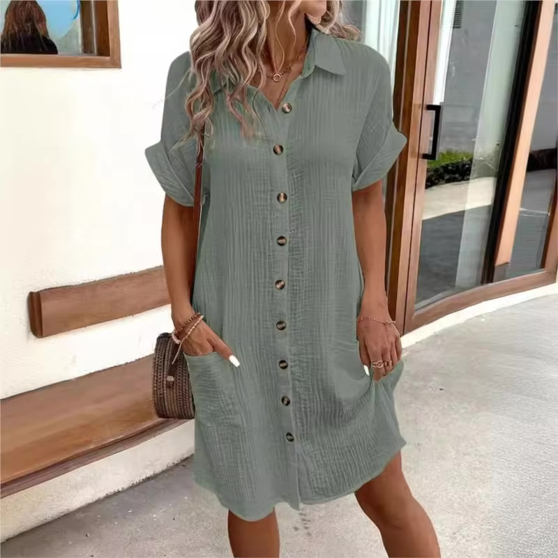 Bonvieve | Casual Linen Shirt Dress with Pockets – For Women