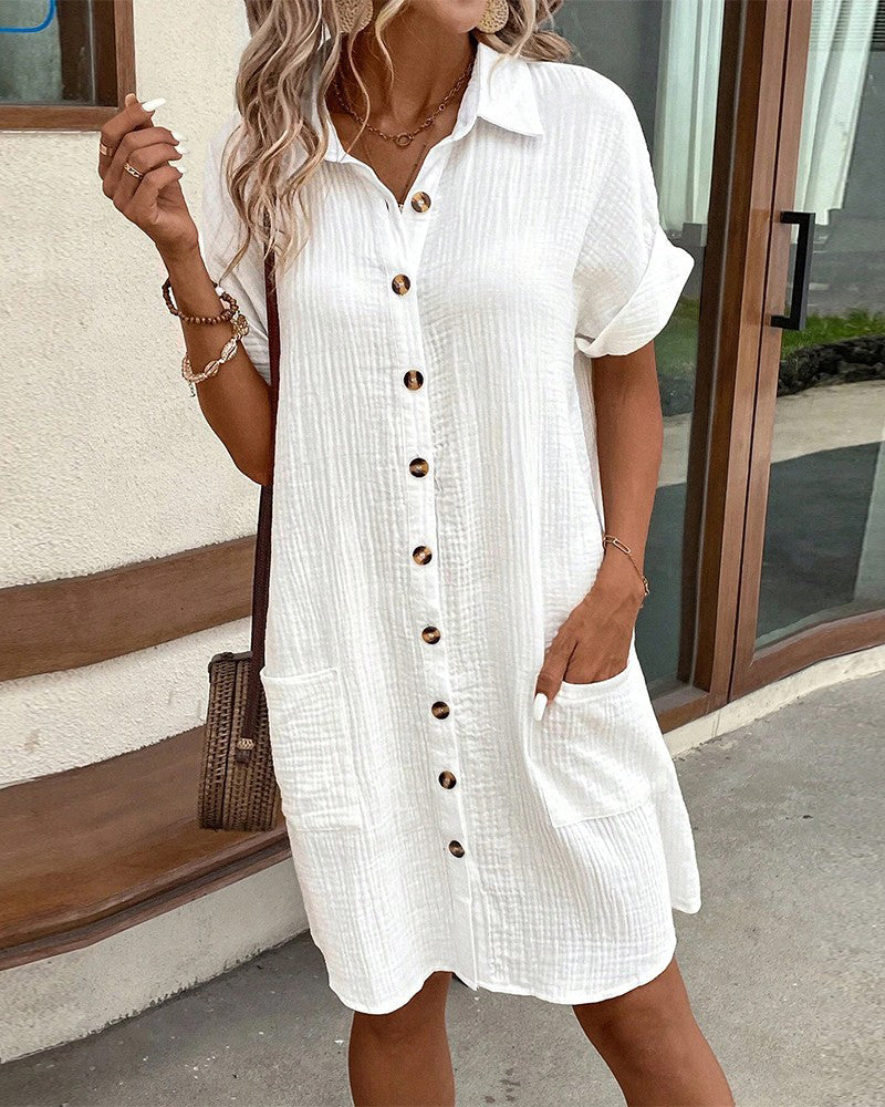 Bonvieve | Casual Linen Shirt Dress with Pockets – For Women