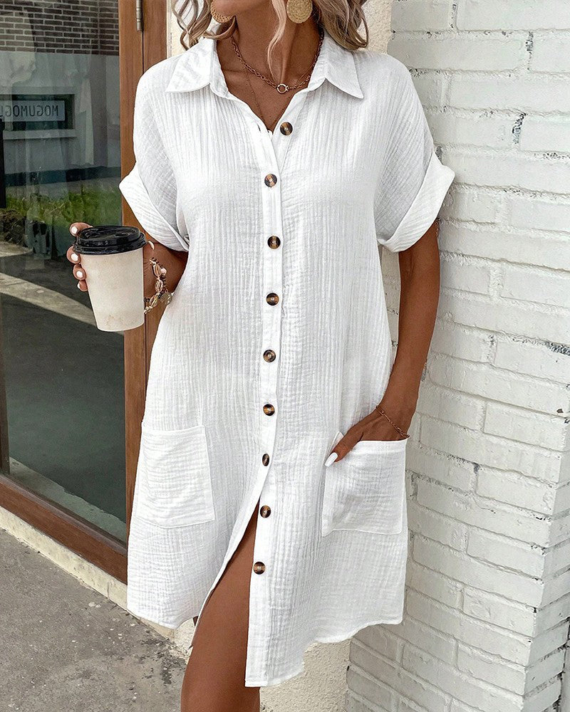 Bonvieve | Casual Linen Shirt Dress with Pockets – For Women