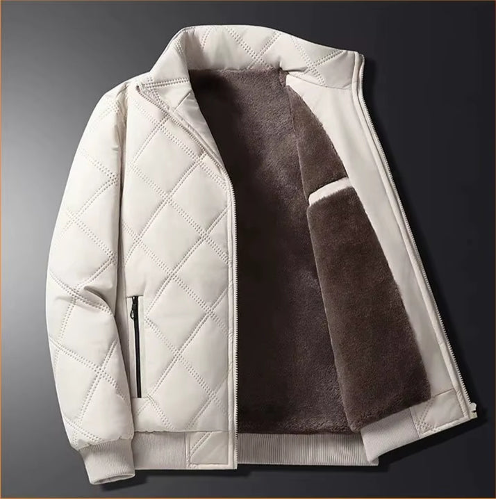 Men’s Slim Fit Thickened Cotton Jacket with Fleece Lining