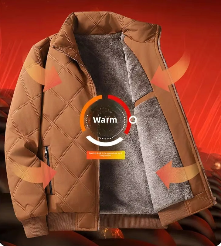 Men’s Slim Fit Thickened Cotton Jacket with Fleece Lining