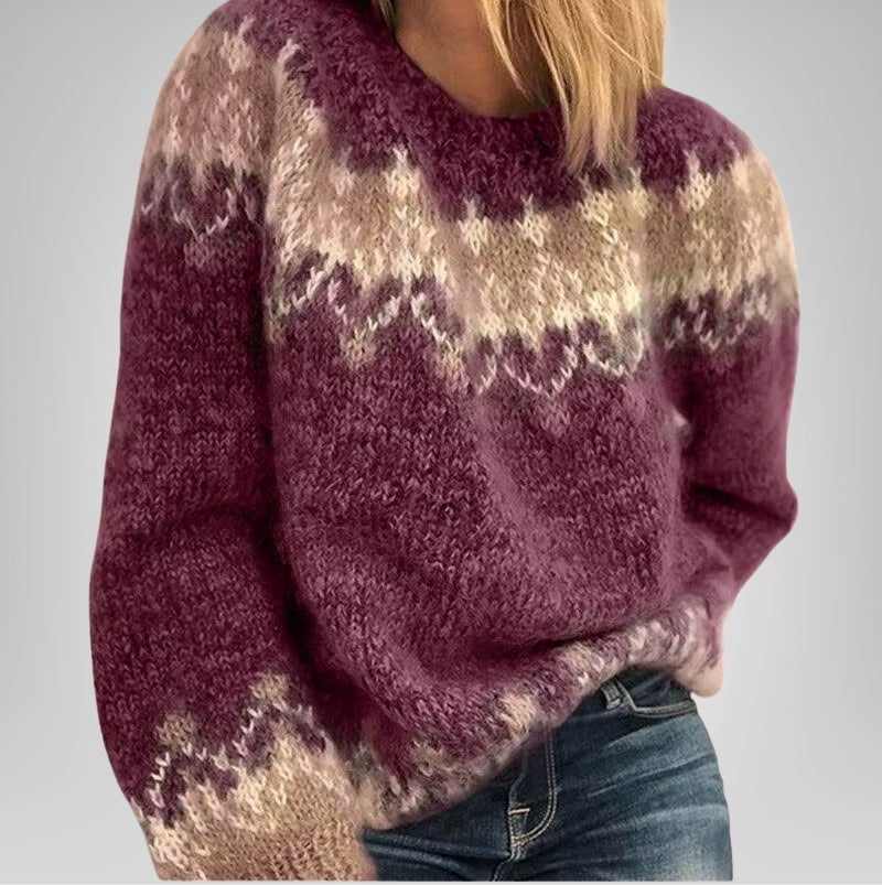 Elegant Vintage Knitted Sweater – Warm O-Neck Winter Hug with Stylish Patchwork Touch