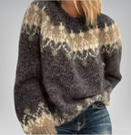Elegant Vintage Knitted Sweater – Warm O-Neck Winter Hug with Stylish Patchwork Touch