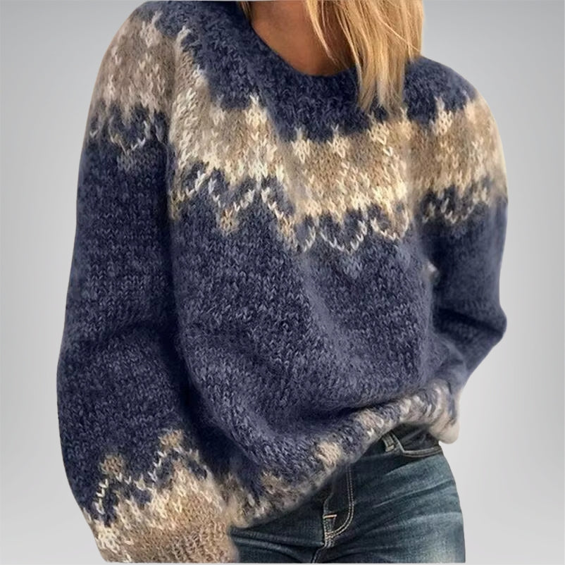 Elegant Vintage Knitted Sweater – Warm O-Neck Winter Hug with Stylish Patchwork Touch