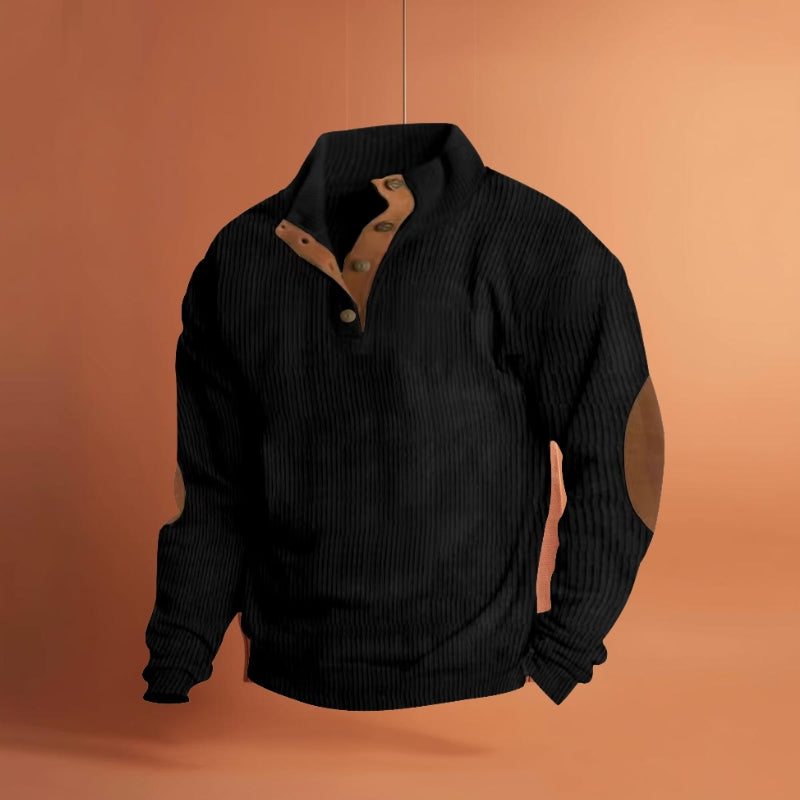 Men’s Corduroy Sweater – Casual Stand Collar Pullover with Long Sleeves