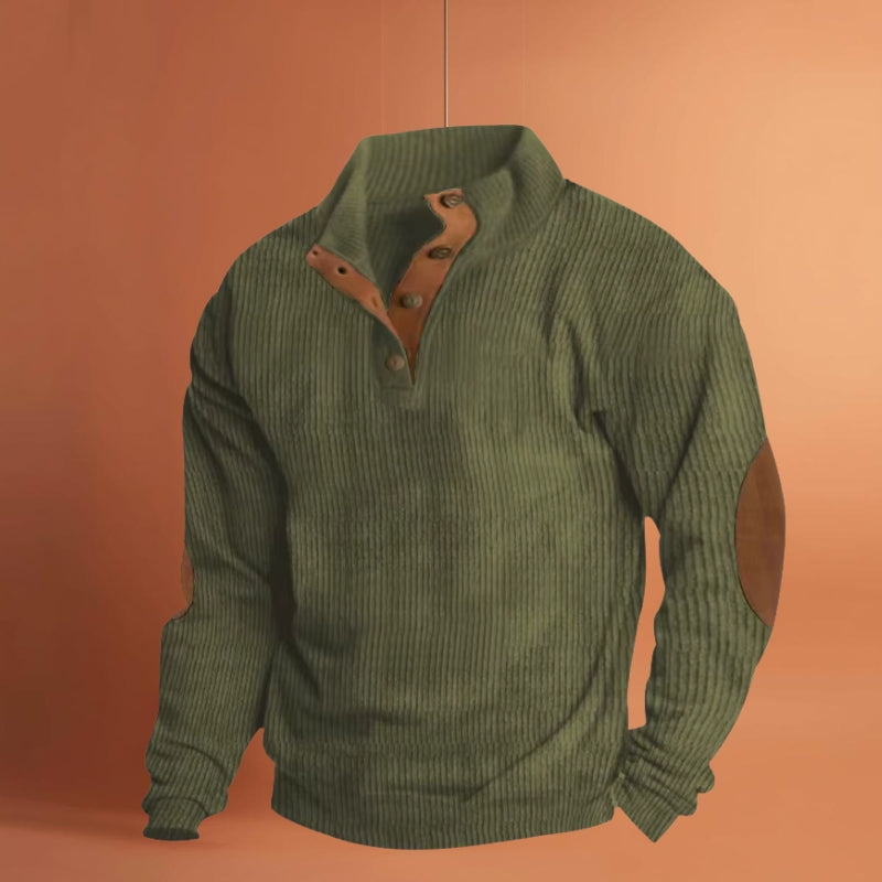 Men’s Corduroy Sweater – Casual Stand Collar Pullover with Long Sleeves