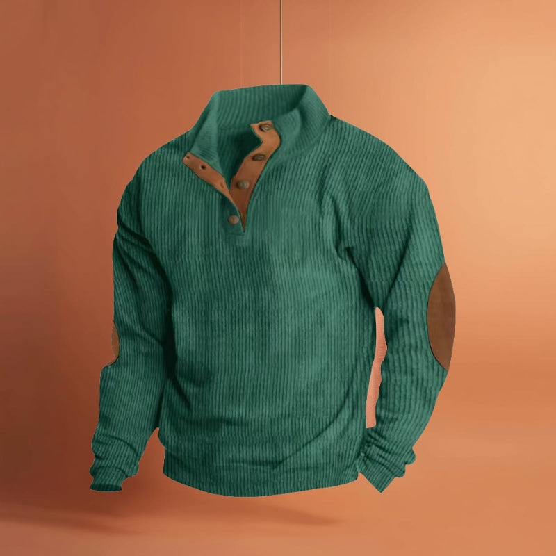 Men’s Corduroy Sweater – Casual Stand Collar Pullover with Long Sleeves