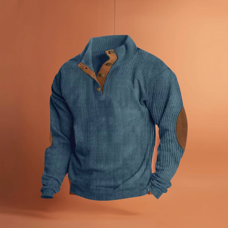 Men’s Corduroy Sweater – Casual Stand Collar Pullover with Long Sleeves