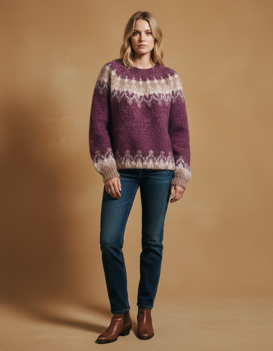 Elegant Vintage Knitted Sweater – Warm O-Neck Winter Hug with Stylish Patchwork Touch