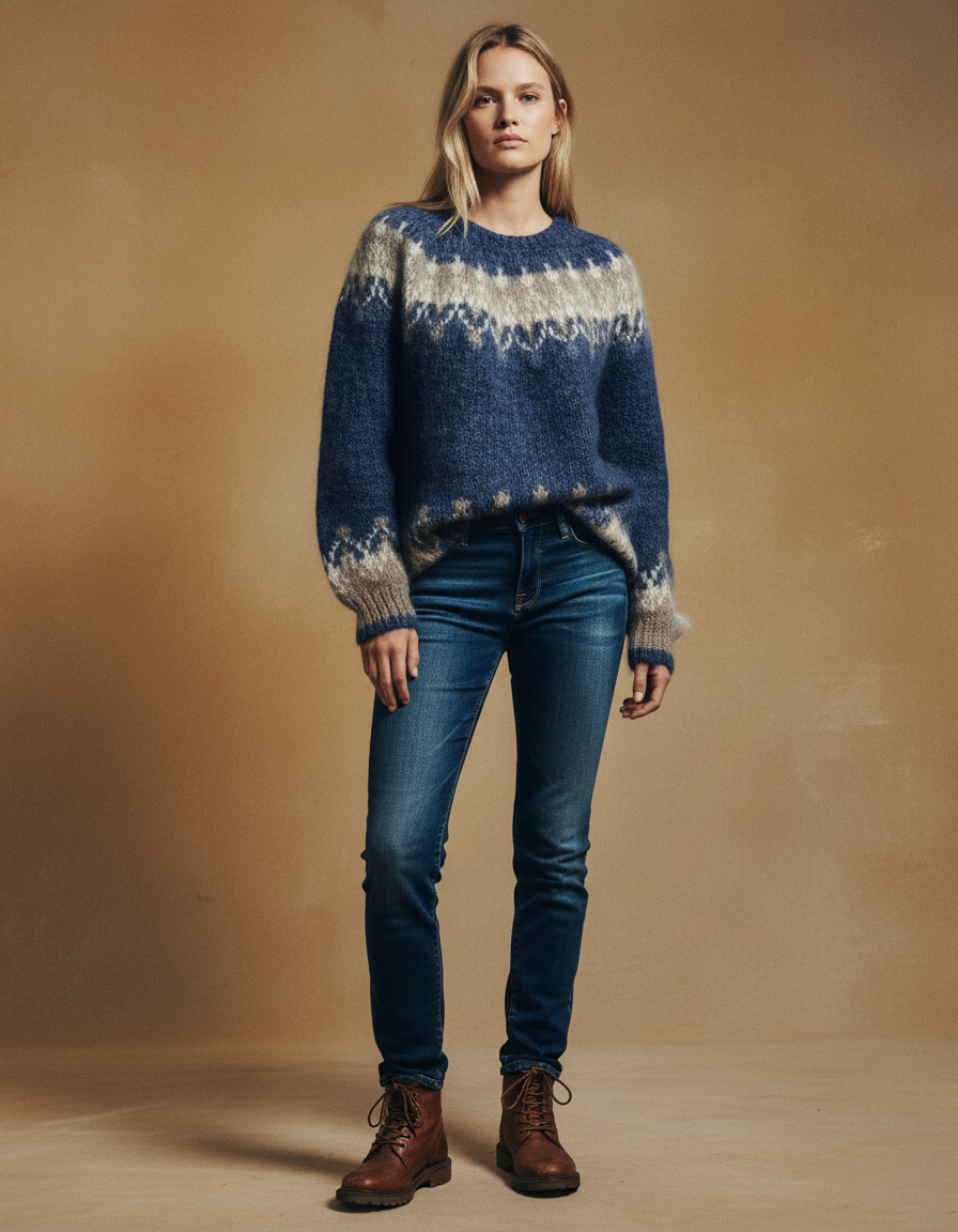 Elegant Vintage Knitted Sweater – Warm O-Neck Winter Hug with Stylish Patchwork Touch