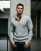 Men’s Corduroy Sweater – Casual Stand Collar Pullover with Long Sleeves