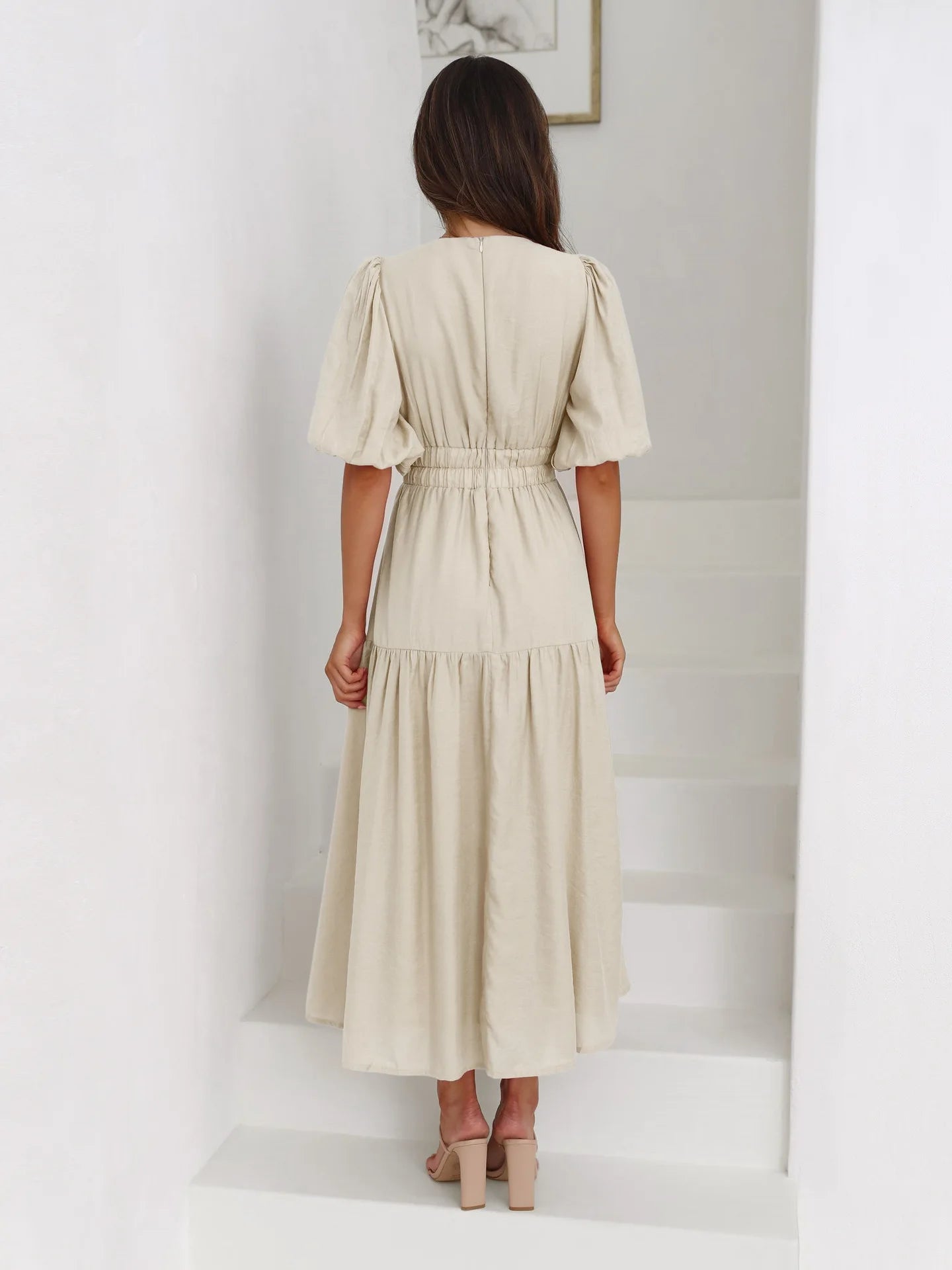 Bonvieve | Summer Women’s Dress with Puff Sleeves – Elegant Vacation Style | Trendy | Luxe Look