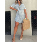 Casual Women’s Short Sleeve Denim Dress with Buttons and Tassel Hem – Trendy Tunic Style