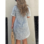 Casual Women’s Short Sleeve Denim Dress with Buttons and Tassel Hem – Trendy Tunic Style