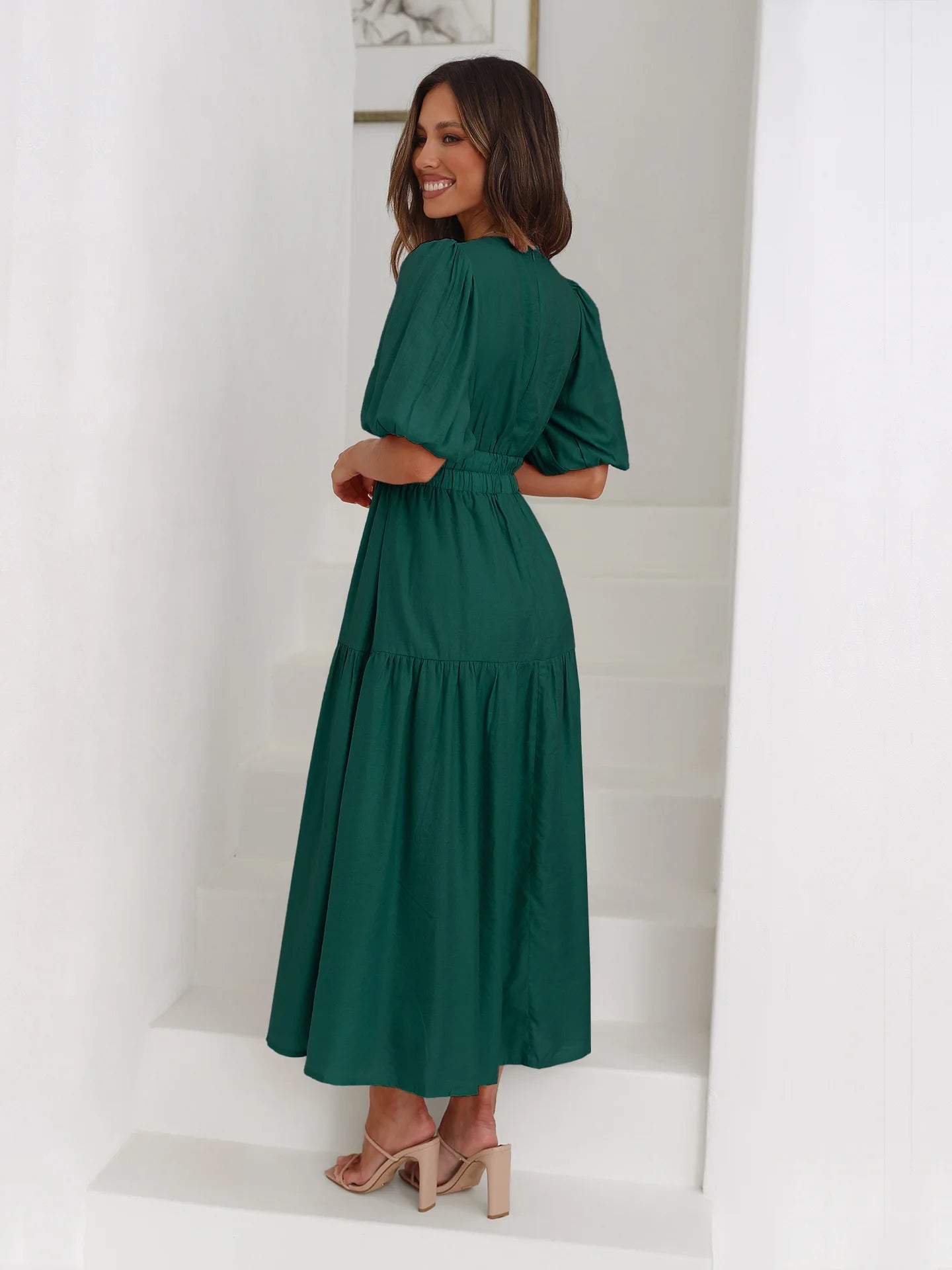 Bonvieve | Summer Women’s Dress with Puff Sleeves – Elegant Vacation Style | Trendy | Luxe Look