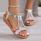 Bonvieve | Women’s Summer Sandals – Bohemian Wedge Heels with Rhinestones | Comfortable Platform
