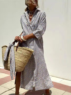 Bonvieve | Stylish Striped Spring Dress – Elegant Shirt-Style Design with Belt, Slit & Notched Collar | Perfect for Work & Leisure