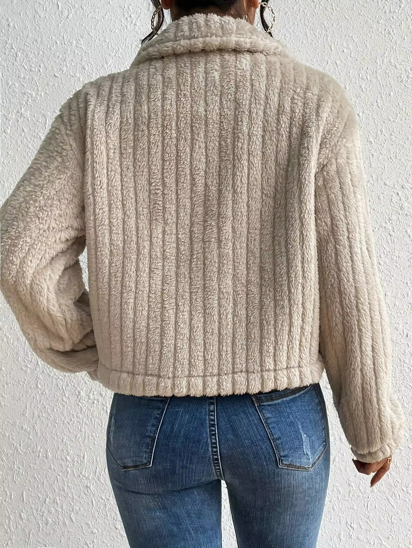 Verdikte pluche jas dames modieuze warme kraag herfst winter korte stijl casual bovenkleding losse pasvorm volledige mouw