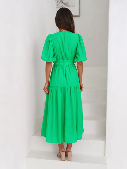 Bonvive | Zomerse Damesjurk met Pofmouwen – Elegante Vakantiestijl | 2025 Trend | Luxe Look