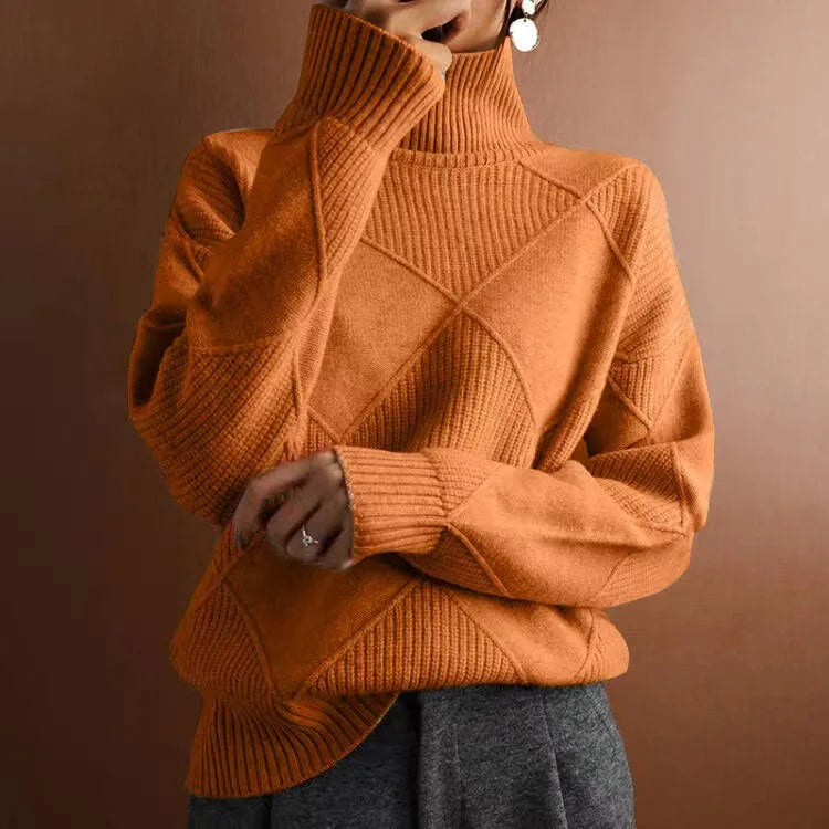 Warm Women’s Knitted Sweater – Soft Turtleneck Pullover for Fall & Winter