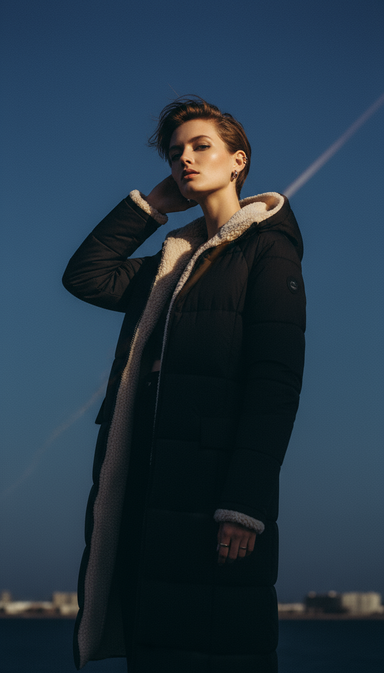 Stylish Reversible Women’s Winter Coat – Long Quilted Puffer Jacket with Hood, Warm and Elegant