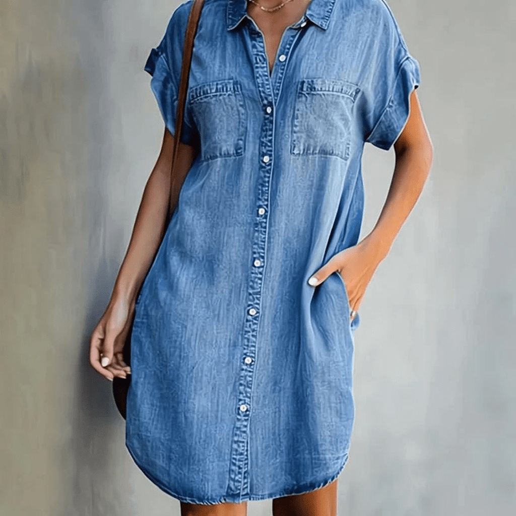 Bonvieve | Denim Dress with Short Sleeves