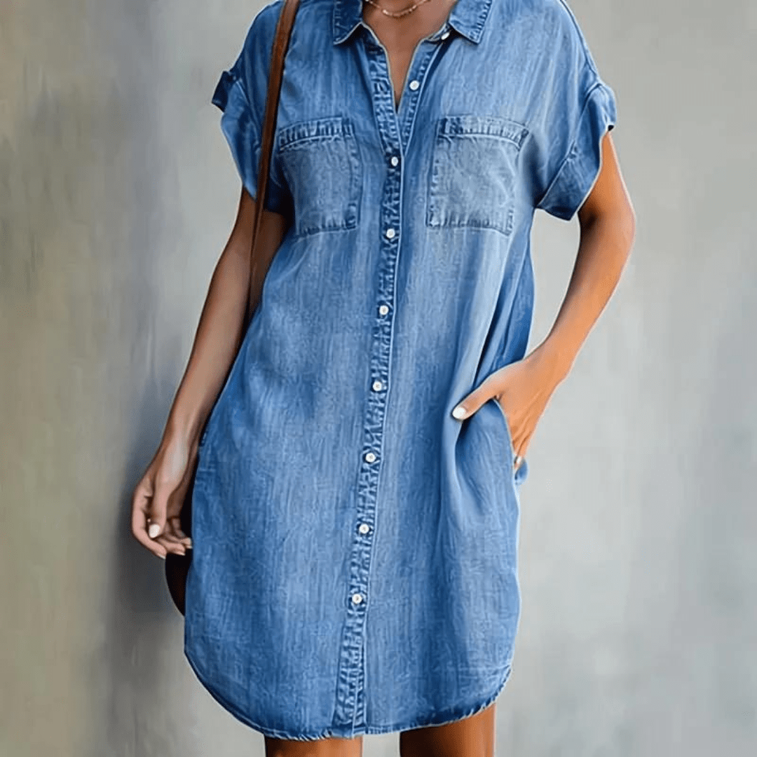 Bonvieve | Denim Dress with Short Sleeves